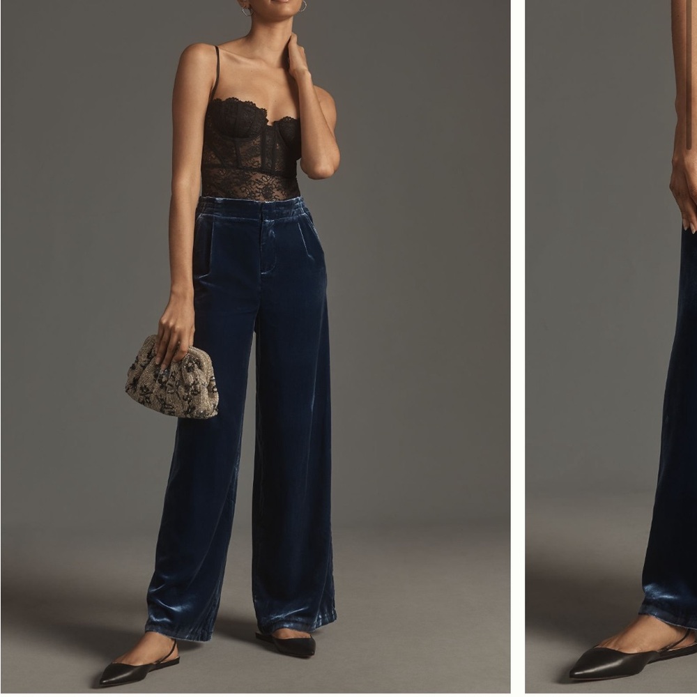 Anthropologie Wide Leg Blue Velvet Pants